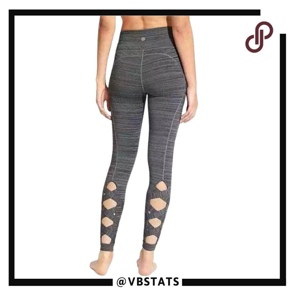 Athleta‎ High Rise Cutout Chaturanga Gray Black Striped Leggings Size Small
